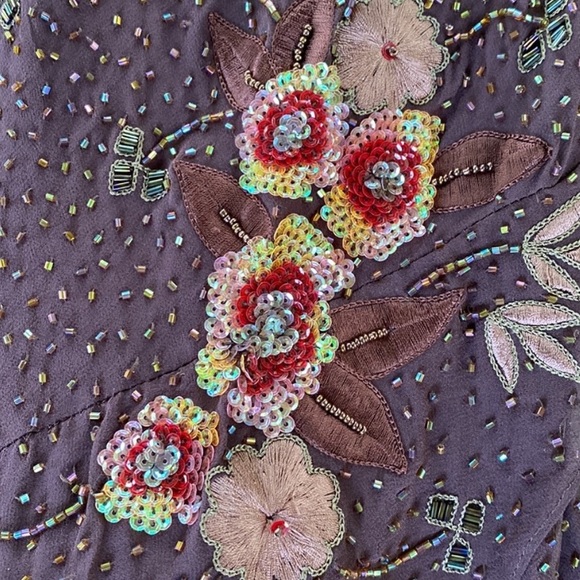 Vintage 90’s 100% Silk Dress Beaded Dress Backless Cowl Silk Slip Dress Floral - Picture 14 of 16